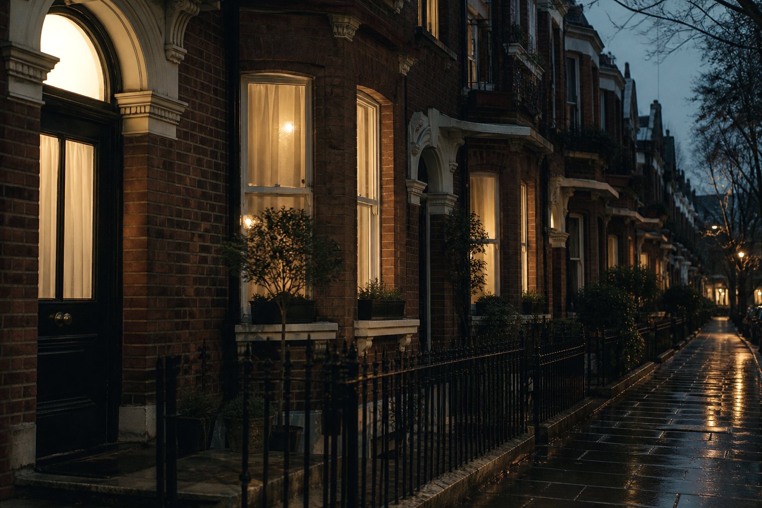 A row of rental flats above shops on a British high street.