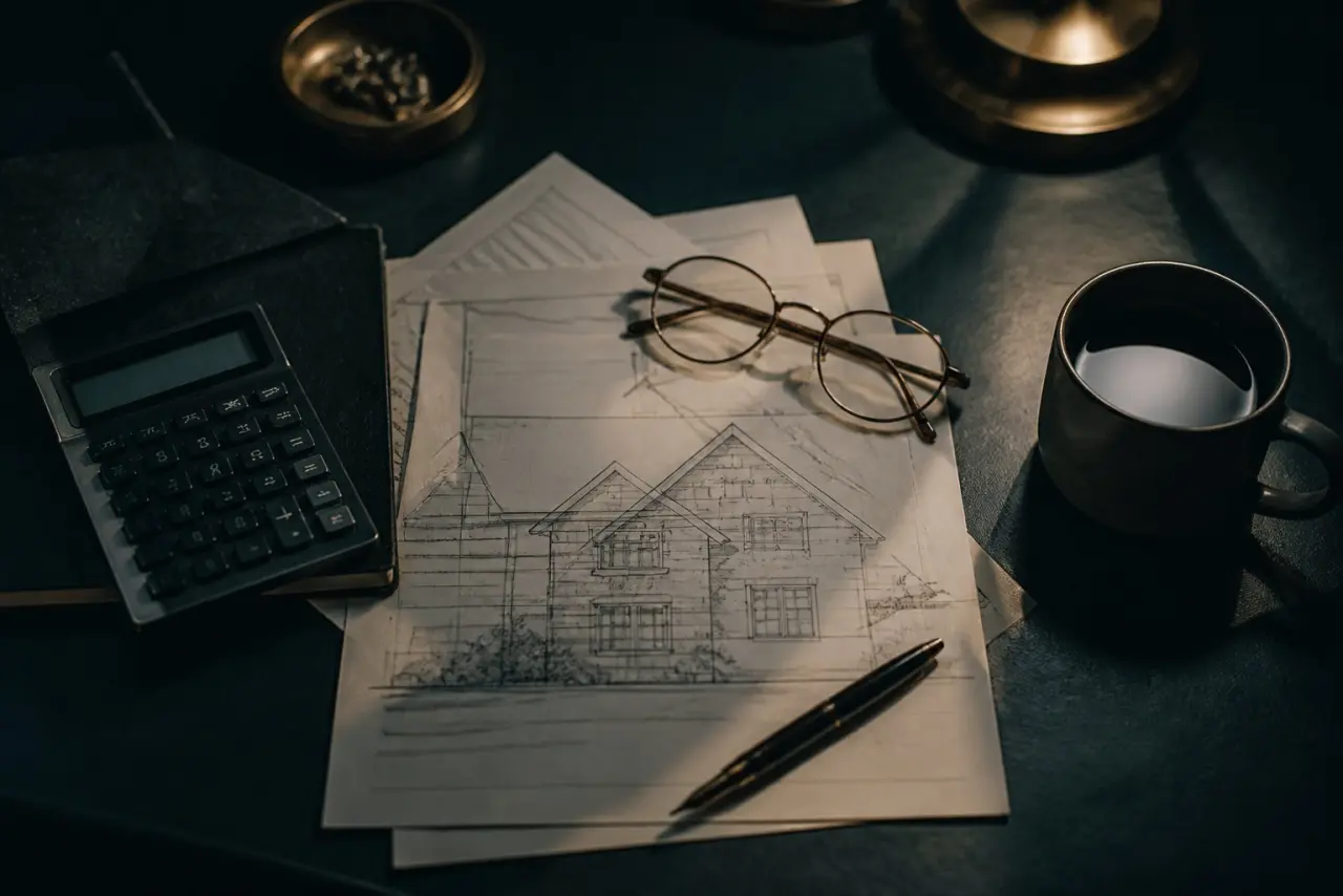A laptop and notebook on a desk during a mortgage review.