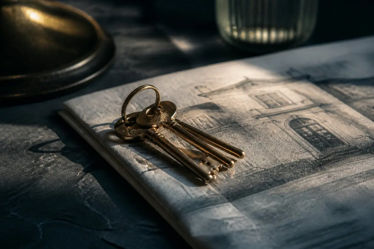 Mortgage paperwork and a pen laid out on a desk.