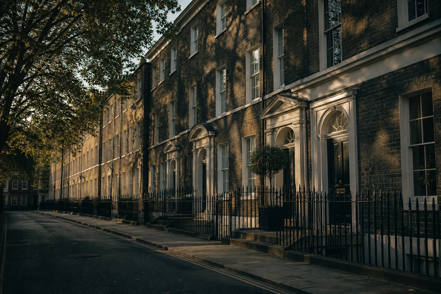 A Georgian terrace of houses on a British street.